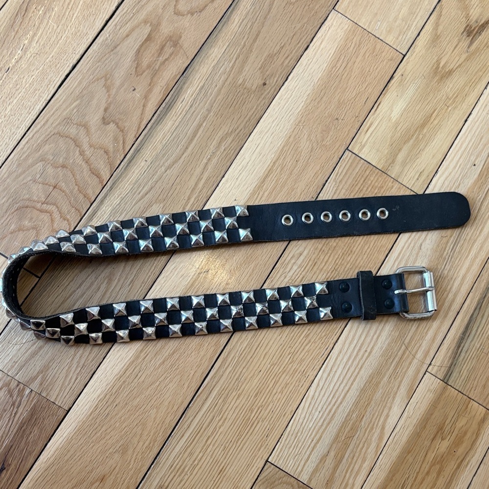 Vintage Studded Black Leather Belt